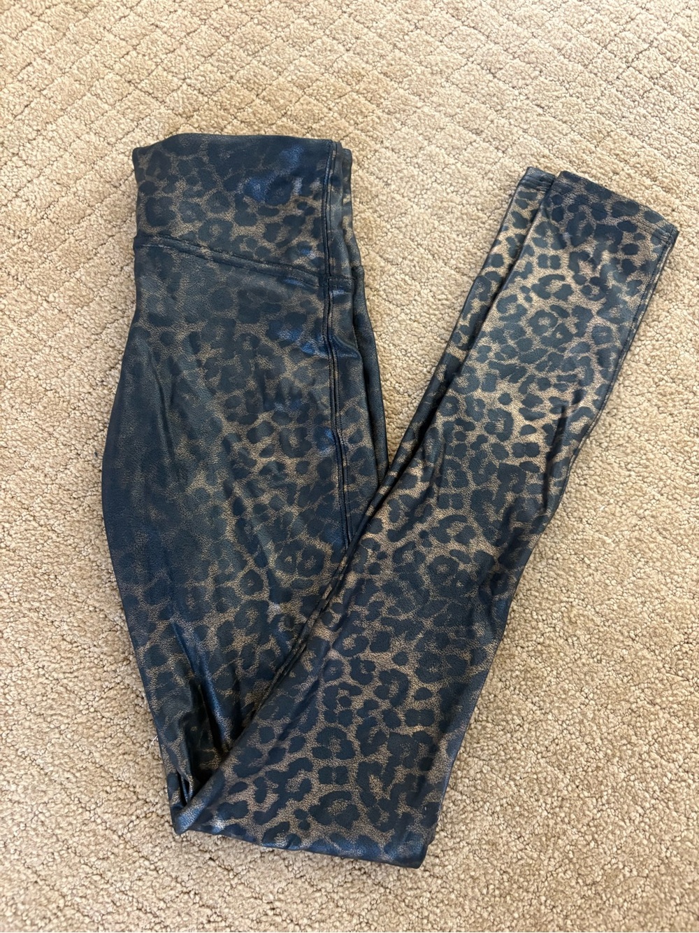 SPANX Leopard Print Faux Leather Jeggings - Black and Brown